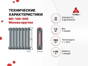 Радиатор чугунный МС-140-500 Москва круглая